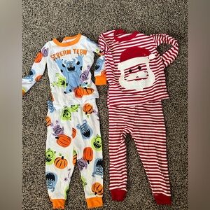 Monster inc Halloween pj set and Christmas Santa set